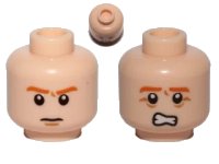 LEGO part Minifigure, Head Dual Sided Orange Eyebrows, Pupils, Chin Dimple, Frown / Scared Pattern 3626pb0758