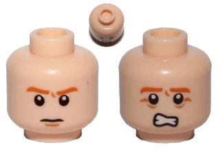 LEGO onderdeel Minifigure, Head Dual Sided Orange Eyebrows, Pupils, Chin Dimple, Frown / Scared Pattern (3626pb0758)