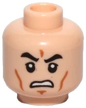 LEGO part Minifigure, Head Black Eyebrows, Upper Eyelids, Medium Nougat Cheek Lines and Chin Dimple, Open Mouth Scowl with Teeth Pattern 3626pb0817