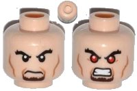 LEGO onderdeel Minifigure, Head Dual Sided Black Bushy Eyebrows, Brown Goatee, Cheek Lines, Angry / Bared Teeth with Red Eyes Pattern 3626pb0932
