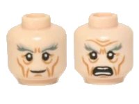 LEGO onderdeel Minifigure, Head Dual Sided LotR Gandalf Thick Gray Eyebrows, Smile / Angry Pattern 3626pb0937