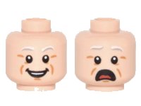 LEGO onderdeel Minifigure, Head Dual Sided Light Gray Eyebrows, White Pupils, Open Mouth, Cheek Lines, Smile / Open Mouth Scared Pattern 3626pb0976