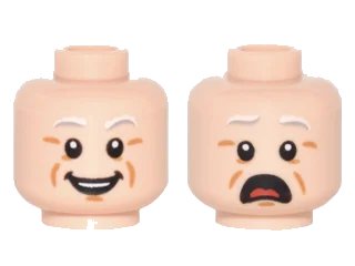 LEGO onderdeel Minifigure, Head Dual Sided Light Gray Eyebrows, White Pupils, Open Mouth, Cheek Lines, Smile / Open Mouth Scared Pattern (3626pb0976)