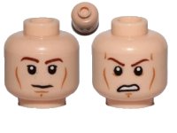 LEGO onderdeel Minifigure, Head Dual Sided Brown Eyebrows, Black Eyes with Pupils, Wrinkles, Slight Smile / Angry with Bared Teeth Pattern (SW Anakin) 3626pb1011