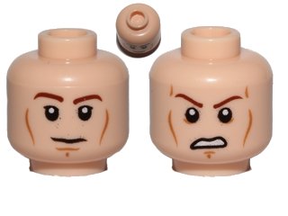 LEGO onderdeel Minifigure, Head Dual Sided Brown Eyebrows, Black Eyes with Pupils, Wrinkles, Slight Smile / Angry with Bared Teeth Pattern (SW Anakin) (3626pb1011)