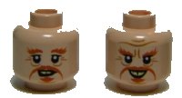 LEGO part Minifigure, Head Dual Sided LotR Dark Orange Moustache, Goatee, Bushy Eyebrows, Wrinkles, Yellowed Teeth, Smile / Open Mouth Pattern 3626pb1023