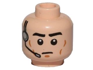 LEGO onderdeel Minifigure, Head Black Eyebrows, Dark Orange Cheek Lines and Chin Dimple, Headset with Microphone, Neutral Pattern (3626pb1032)