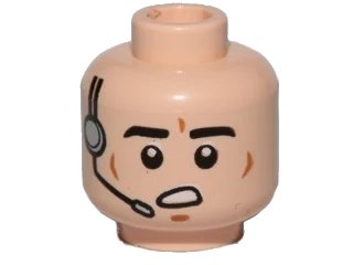 LEGO onderdeel Minifigure, Head Male Black Eyebrows, Cheek Lines, Open Mouth, Headset Pattern (SW Imperial Gunner) (3626pb1033)
