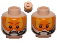 LEGO part Minifigure, Head Dual Sided Orange Visor, Stern Brown Eyebrows, Pupils, Headset, Angry / Determined Pattern (SW Pilot) 3626pb1045