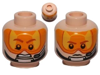 LEGO onderdeel Minifigure, Head Dual Sided Orange Visor, Stern Brown Eyebrows, Pupils, Headset, Angry / Determined Pattern (SW Pilot) (3626pb1045)