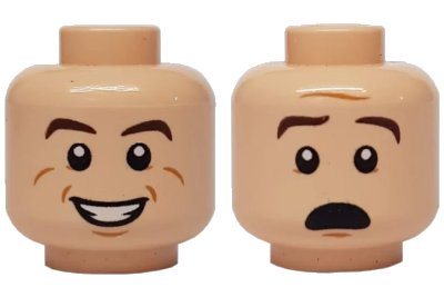LEGO onderdeel Minifigure, Head Dual Sided Brown Eyebrows, White Pupils, Smile with Teeth / Scared Pattern (Ray Stantz) (3626pb1128)