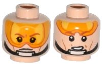 LEGO part Minifigure, Head Dual Sided Orange Visor, Brown Eyebrows, Chin Strap, Visor Down / Visor Up Pattern (SW Luke Skywalker) 3626pb1132