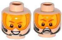 LEGO part Minifigure, Head Dual Sided Orange Visor, Brown Eyebrows, Chin Strap, Headset, Smile / Scared Pattern 3626pb1133