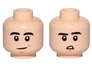 LEGO onderdeel Minifigure, Head Dual Sided Black Eyebrows, Slight Crooked Smile / Downturned Mouth with Teeth Pattern (3626pb1137)