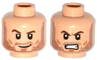 LEGO onderdeel Minifigure, Head Dual Sided Beard Stubble, Brown Eyebrows, Smile / Angry Bared Teeth Pattern (3626pb1152)