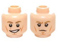 LEGO part Minifigure, Head Dual Sided Dark Tan Eyebrows, White Pupils, Cheek Lines, Smile / Scowling Pattern (SW Luke Skywalker) 3626pb1160
