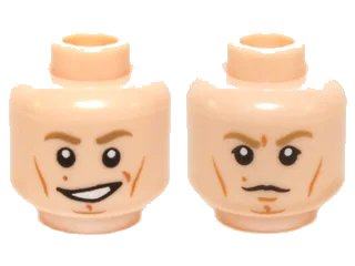 LEGO onderdeel Minifigure, Head Dual Sided Dark Tan Eyebrows, White Pupils, Cheek Lines, Smile / Scowling Pattern (SW Luke Skywalker) (3626pb1160)
