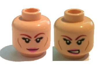 LEGO onderdeel Minifigure, Head Dual Sided Female Dark Red Eyebrows, Eyelashes, Pink Lips, Cheek Lines, Smile / Bared Teeth Pattern (April O'Neil) (3626pb1212)