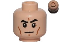 LEGO part Minifigure, Head Black Eyebrows, Cheek Lines, White Pupils, Frown Pattern 3626pb1222