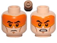 LEGO part Minifigure, Head Dual Sided Orange Visor, Black Eyebrows, Determined / Angry Pattern (SW Clone Pilot) 3626pb1225