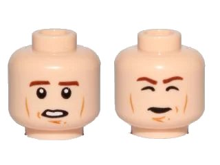 LEGO onderdeel Minifigure, Head Dual Sided Brown Eyebrows, Cheek Lines, Chin Dimple, Open Mouth / Closed Eyes Carbonite Pattern (SW Han Solo) (3626pb1247)
