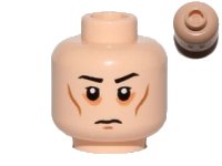 LEGO onderdeel Minifigure, Head Black Eyebrows, White Pupils, Cheek Lines, Circles Around Eyes, Frown Pattern 3626pb1257