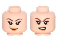 LEGO onderdeel Minifigure, Head Dual Sided Female Brown Eyebrows, Eyelashes, Light Brown Lips, Smile / Angry Pattern 3626pb1323