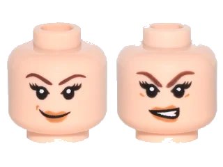 LEGO onderdeel Minifigure, Head Dual Sided Female Brown Eyebrows, Eyelashes, Light Brown Lips, Smile / Angry Pattern (3626pb1323)