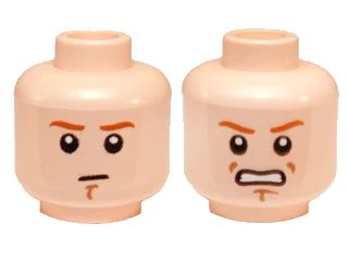 LEGO onderdeel Minifigure, Head Dual Sided Dark Orange Eyebrows and Chin Dimple, Neutral / Angry, Bared Teeth Pattern (3626pb1333)