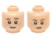 LEGO part Minifigure, Head Dual Sided Child LotR Brown Eyebrows and Freckles, Slight Smile / Frown (Bain) Pattern 3626pb1340