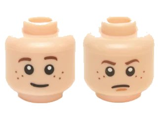 LEGO onderdeel Minifigure, Head Dual Sided Child LotR Brown Eyebrows and Freckles, Slight Smile / Frown (Bain) Pattern (3626pb1340)