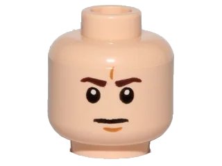 LEGO onderdeel Minifigure, Head Dark Brown Eyebrows, Medium Nougat Chin Dimple, Furrowed Brow, Neutral Pattern (3626pb1367)