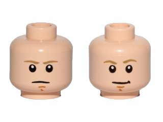 LEGO onderdeel Minifigure, Head Dual Sided Dark Tan Eyebrows, Chin Dimple, White Pupils, Stern / Smile Pattern (SW Luke Skywalker) (3626pb1414)