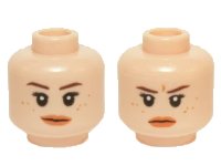 LEGO onderdeel Minifigure, Head Dual Sided Female Dark Brown Eyebrows, Black Eyelashes, Freckles, Nougat Lips, Neutral / Stern Pattern 3626pb1419
