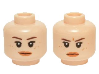 LEGO onderdeel Minifigure, Head Dual Sided Female Dark Brown Eyebrows, Black Eyelashes, Freckles, Nougat Lips, Neutral / Stern Pattern (3626pb1419)