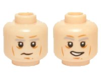 LEGO part Minifigure, Head Dual Sided Gray Eyebrows, Lines, White Pupils, Neutral / Open Mouth Lopsided Grin Pattern (Han Solo) 3626pb1422