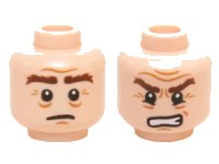 LEGO part Minifigure, Head Dual Sided LotR Gimli Bushy Brown Eyebrows, Sad / Grimacing Pattern 3626pb1435