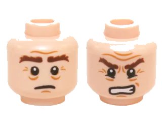 LEGO onderdeel Minifigure, Head Dual Sided LotR Gimli Bushy Brown Eyebrows, Sad / Grimacing Pattern (3626pb1435)