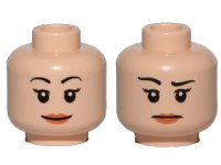LEGO onderdeel Minifigure, Head Dual Sided Female with Black Eyebrows, Pink Lips, Smile / Concerned with Raised Right Eyebrow Pattern 3626pb1438