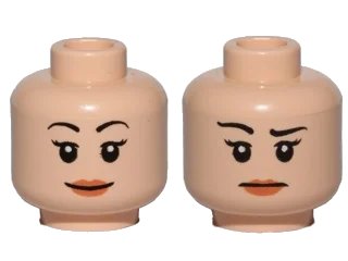 LEGO onderdeel Minifigure, Head Dual Sided Female with Black Eyebrows, Pink Lips, Smile / Concerned with Raised Right Eyebrow Pattern (3626pb1438)