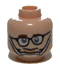 LEGO onderdeel Minifigure, Head Glasses with Crooked Eyeglasses, Brown Eyebrows, Chin Strap Pattern (Ghostbusters Tully) 3626pb1473