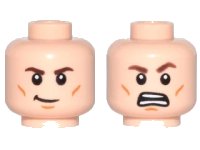 LEGO onderdeel Minifigure, Head Dual Sided Brown Eyebrows, Cheek Lines, Chin Dimple, Crooked Smile / Open Mouth Grimace Pattern 3626pb1540