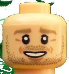 LEGO onderdeel Minifigure, Head Dark Tan Eyebrows, Beard Stubble, White Pupils, Chin Dimple, Open Smile Pattern (André Schürrle) (3626pb1604)