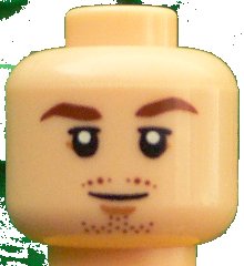 LEGO onderdeel Minifigure, Head Reddish Brown Eyebrows, Chin and Moustache Stubble, White Pupils Pattern (Mario Götze) (3626pb1609)