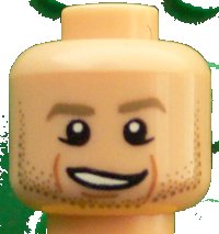 LEGO part Minifigure, Head Dark Tan Eyebrows, Stubble, Chin Dimple, Cheek Lines, Open Smile Pattern (Marco Reus) 3626pb1612