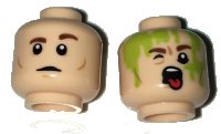 LEGO part Minifigure, Head Dual Sided Reddish Brown Eyebrows, Closed Mouth / Open Mouth with Tongue, Slimed Pattern 3626pb1647