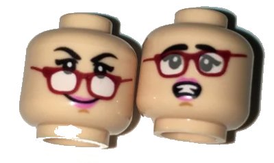 LEGO onderdeel Minifigure, Head Dual Sided Female Black Eyebrows, Red Glasses and Pink Lips, Fallen Glasses / Scared Pattern (3626pb1649)