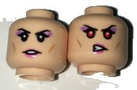 LEGO part Minifigure, Head Dual Sided Female with Black Eyebrows, Purple Eye Shadow and Pink Lips, Neutral / Red Eyes Pattern 3626pb1650