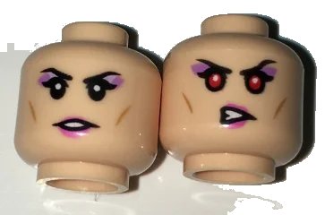 LEGO onderdeel Minifigure, Head Dual Sided Female with Black Eyebrows, Purple Eye Shadow and Pink Lips, Neutral / Red Eyes Pattern (3626pb1650)