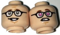 LEGO onderdeel Minifigure, Head Dual Sided Black Glasses, Reddish Brown Eyebrows,  Sheepish Grin / Dark Pink Eyes Pattern 3626pb1651